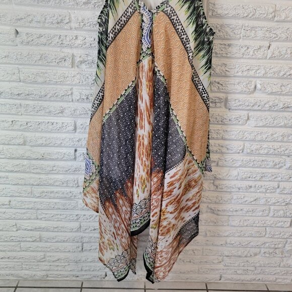 Magic Womens Dress 2X Slip Mini Layered Handkerchief Hem Boho Gold GEO28E - Picture 3 of 13